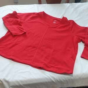 St. John's Bay Size 2X  Red Fuzzy V Neck  Long Sleeve Tee.